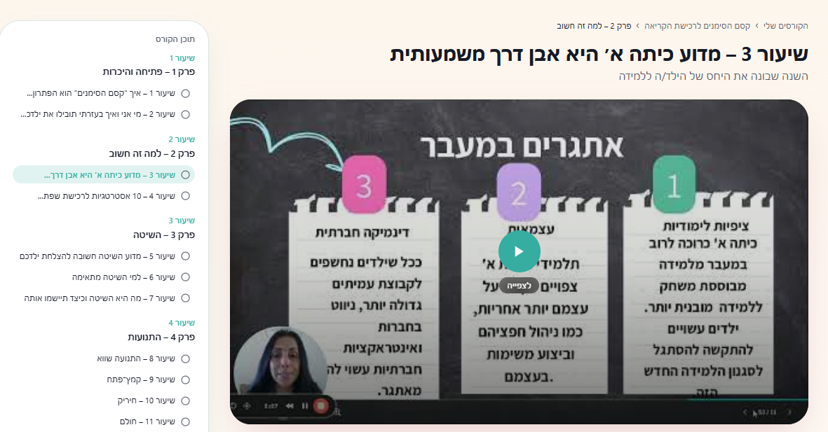 צילום מסך משיעור הווידאו של הקורס הדיגיטלי